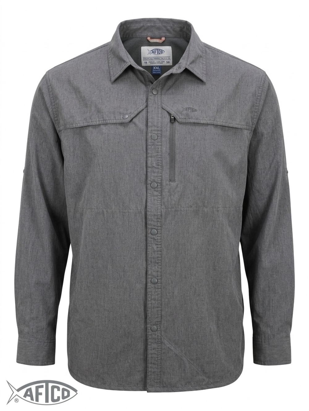 AFTCO Men’s XXL Gray Long Sleeve Vented Fishing Shirt Button Up Hiking Utility
